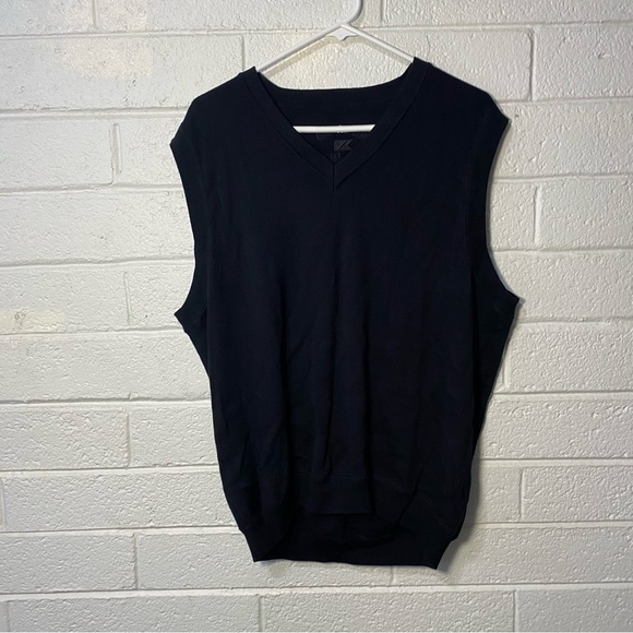 Cutter & Buck Men’s Vest 100% Cotton Black V Neck Golf Sweater Vest Solid Black - Picture 4 of 9
